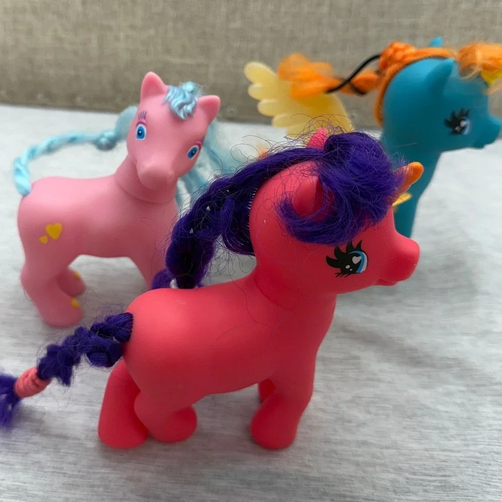 Tara Toy Pony Figure Lot of 3 Vintage Style Pink Teal Red Heart Sun Wings 1981